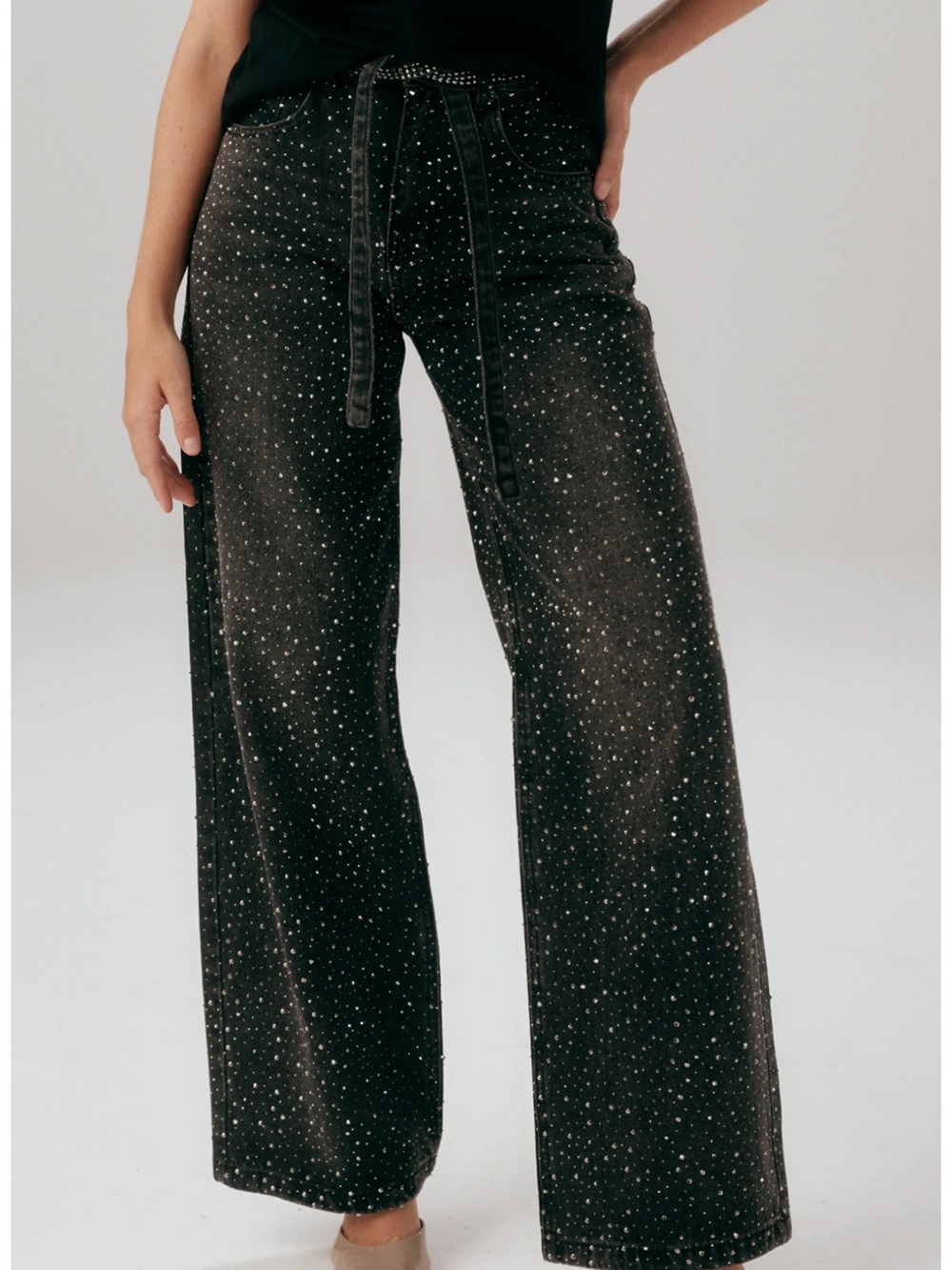 OJO DE LEÓN LEX DENIM BEDAZZLED JEANS BLACK WASH - 40